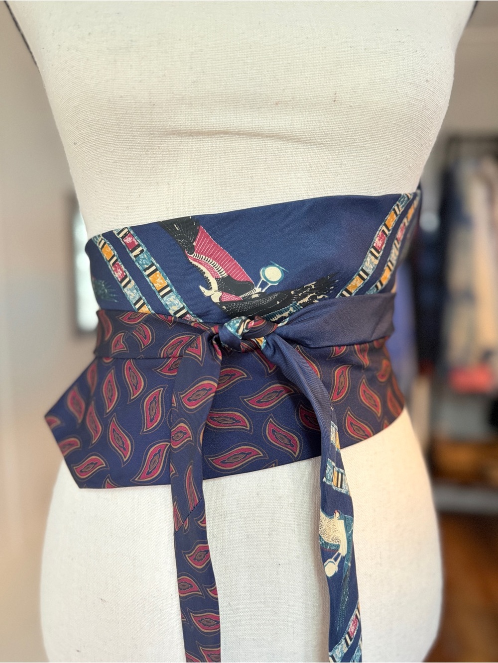 Silk Men’s Tie Waist Belt in Navy and Burgundy